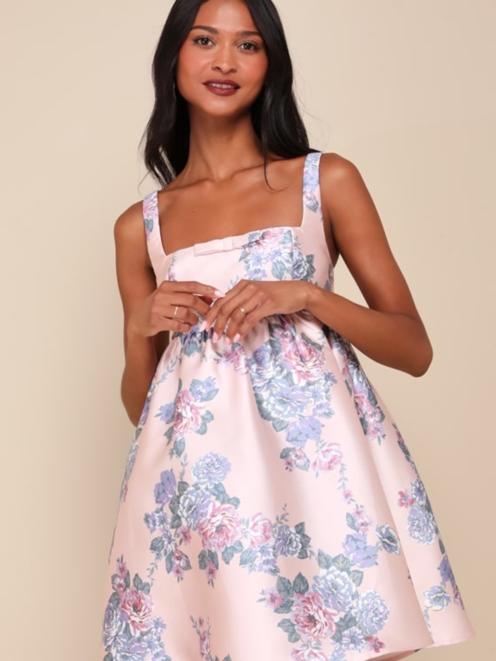 Lulus Unbelievably Lovely Pink Floral Babydoll Empire Waist Mini Dress - Size S